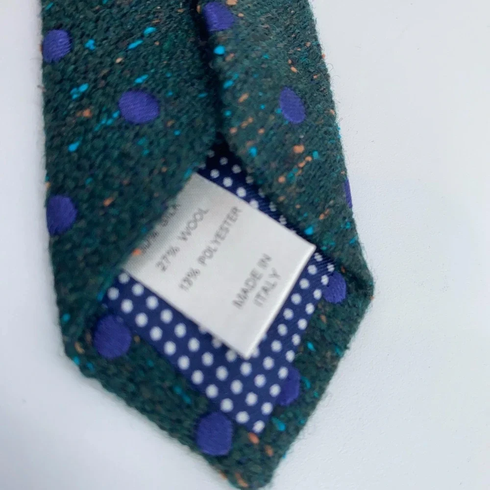 Eton Tie Men One Size Green Blue Polka Dot Silk Luxury Necktie Italy Made
